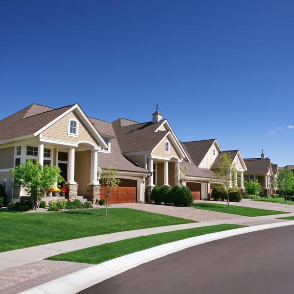 neighborhood with well manicured lawns